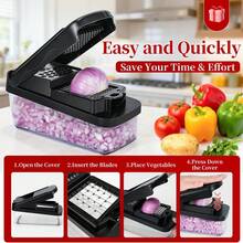 13 In 1 Vegetable Chopper, Multifunctional Food Dicer Slicer Shredder With Container, Hand Guard, Egg Separator, Cleaning Brush, Onion Dicer For Potato Carrot Fruit Salad, Kitchen Veggie Cutter - Multicolor - View 4