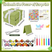 1 buah Kotak Kejutan Ledakan Kupu-kupu Warna Macaron, Kertas Elegan yang Dapat Digunakan Kembali, Termasuk 1 Set Kotak Dua Lapis, 5 Kupu-kupu, 1 Kartu Ucapan, 2 Pita, 1 Paket Pena Warna, 2 Stiker DIY, 1 Paket Kupu-kupu Warna-warni, Cocok untuk Segala Usia, Natal, Ulang Tahun, Pesta, Upacara Wisuda, Pesta Ulang Tahun, dll. - View 16