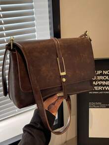 Fashionable Casual Solid Color Square Flap Bag, No Pendant, Suitable For University/, For Women - Coffee - View 8