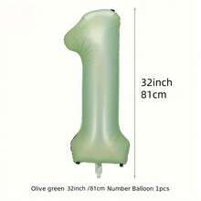 1pc 32 Inch Vintage Foldable Aluminum Foil Number Balloon, Movie Theme Olive Green Number Shape, Individually Packaged, Photo Prop Party Decoration, Suitable For Birthday, Anniversary, Holiday Decoration (0-9 Years, 10 Years, 20 Years) - Number Balloons - View 4