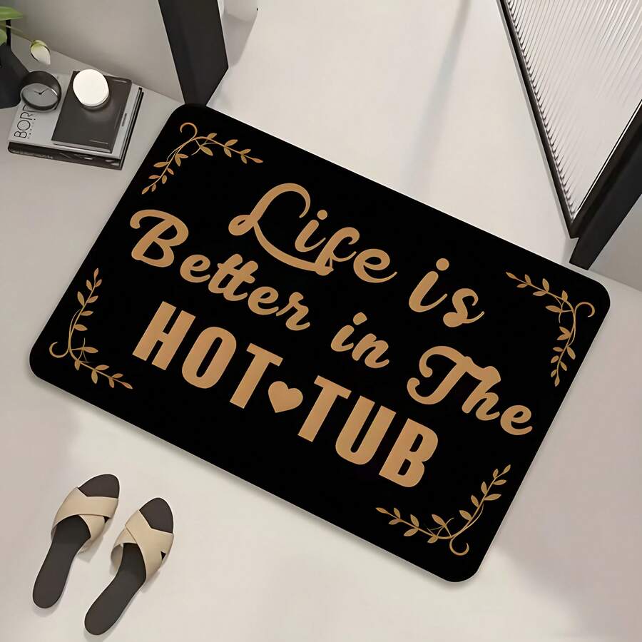 1pc Flannel Bathroom Runner, Hot Tub Door Mat For Better Living, Gold Leaf Vine Border Print, Novel Spa Quote Floor Mat, Absorbent Non-Slip Rubber Backing, Machine Washable Rectangular Area Rug, Bathroom Runner, Hot Tub Patio Rug, Hallway Runner, RV Camping Floor Mat, Housewarming Gift For Spa Lovers - Multicolor - View 1