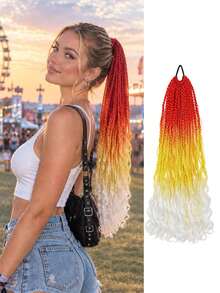 Women's Long Gradient Braided Wig, Multi-Colored Gradient Long Wavy Braided Curls, Suitable For Parties, Festivals, Cosplay, And Everyday Styling. - Multicolor - View 8