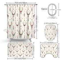 1pc/4pcs Deer Horn & Red Berry Hanging Branch Pattern Multi-Functional Bathroom Decor Shower Curtain Set, Free 12 Hooks, Premium Holiday Atmosphere, Bathroom Mat, U-Shaped Bath Mat And Round Toilet Lid Cover, Suitable For All Scenes Decoration, Bathroom Set - Antler Red Fruit Dangle Branch - View 10