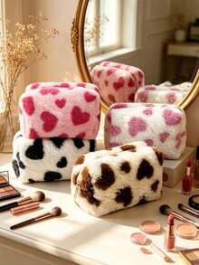 Tas Kosmetik Lembut dan Mewah, Kapasitas Besar, Motif Hati, Tas Perlengkapan Mandi Portabel untuk Perjalanan, Kantong Penyimpanan Kosmetik - MultiWarna - View 1
