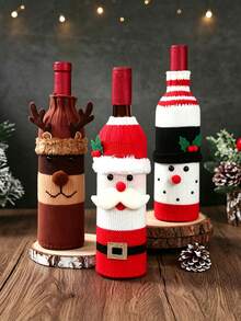 1pc Knitted Wine Bottle Cover, Reindeer Design Bottle Sleeve, Plush Furry Trim, Cute Cartoon Style, Table Decor, Christmas Party, Holiday Dinner Table Ornament Gift For Wine Bottle Decoration - View 1