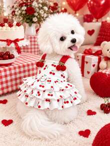 Layered Cherry Cake Pet Dress, Lightweight Fluffy Spring/Summer Princess Dress, Suitable For Teddy Poodle And Other Small Pets - Red and White - View 10