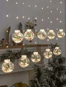 Christmas LED Curtain Lights, USB Powered Wishing Ball Snowman/Christmas Tree/Santa Claus Hanging Decor, With Remote Control Button, Suitable For Christmas, Halloween, Thanksgiving, New Year Decoration, Christmas Decoration - Multicolor - View 8