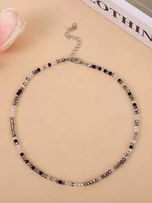 1pc Women's Exquisite Bohemian Style Multi-Color Gradient Cut Beaded Choker Necklace With Extension Chain, Bohemian Style Mixed Color Beaded Jewelry Suitable For Summer Daily Wear, Beach Vacation And Dating (Beads Random) - Multicolor - View 4