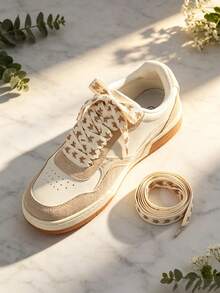 1 Pair 120CM Champagne Star Pattern Wide Shoelaces, Compatible With Training Shoes, Canvas Shoes, Skate Shoes, Versatile Replacement Decorative Shoelaces/Shoelaces Only, Shoes Not Included - Champagne - View 6