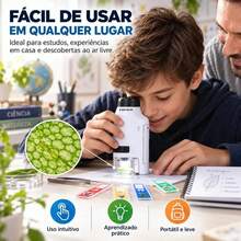 MINI MICROSCÓPIO PORTÁTIL INFANTIL COM LÂMINAS BIOLÓGICAS E SUPORTE PARA CELULAR 60X A 180X - A - Visão 3