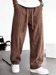 Blueprint Man 1 Adet Erkek Uzun Pantolon, Koyu Kahverengi Kadife Düz Kesim Günlük Pantolon, Elastik Kordonlu Bel Bandı Ayarlanabilir, Yumuşak Kadife Kumaş, Makinede Yıkanabilir, Rahat Vintage Stil, Günlük İşe Gidiş, Günlük Çıkışlar, Erkek Uzun Pantolon