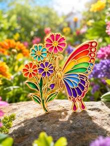 Rainbow Butterfly Flower Brooch, Colorful Floral Insect Decoration, Versatile Accessory For Suit, Coat, Bag, Holiday Gift Decorative Badge - Multicolor - View 5