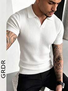 GRDR Men's Summer Knit Polo Shirt, Solid Color Short Sleeve Knit Collar, Suitable For Summer Outings, Essential For Fashionable Outfit - White - View 2