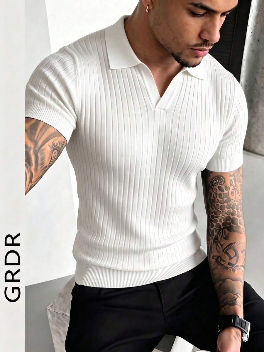 GRDR Men's Summer Knit Polo Shirt, Solid Color Short Sleeve Knit Collar, Suitable For Summer Outings, Essential For Fashionable Outfit