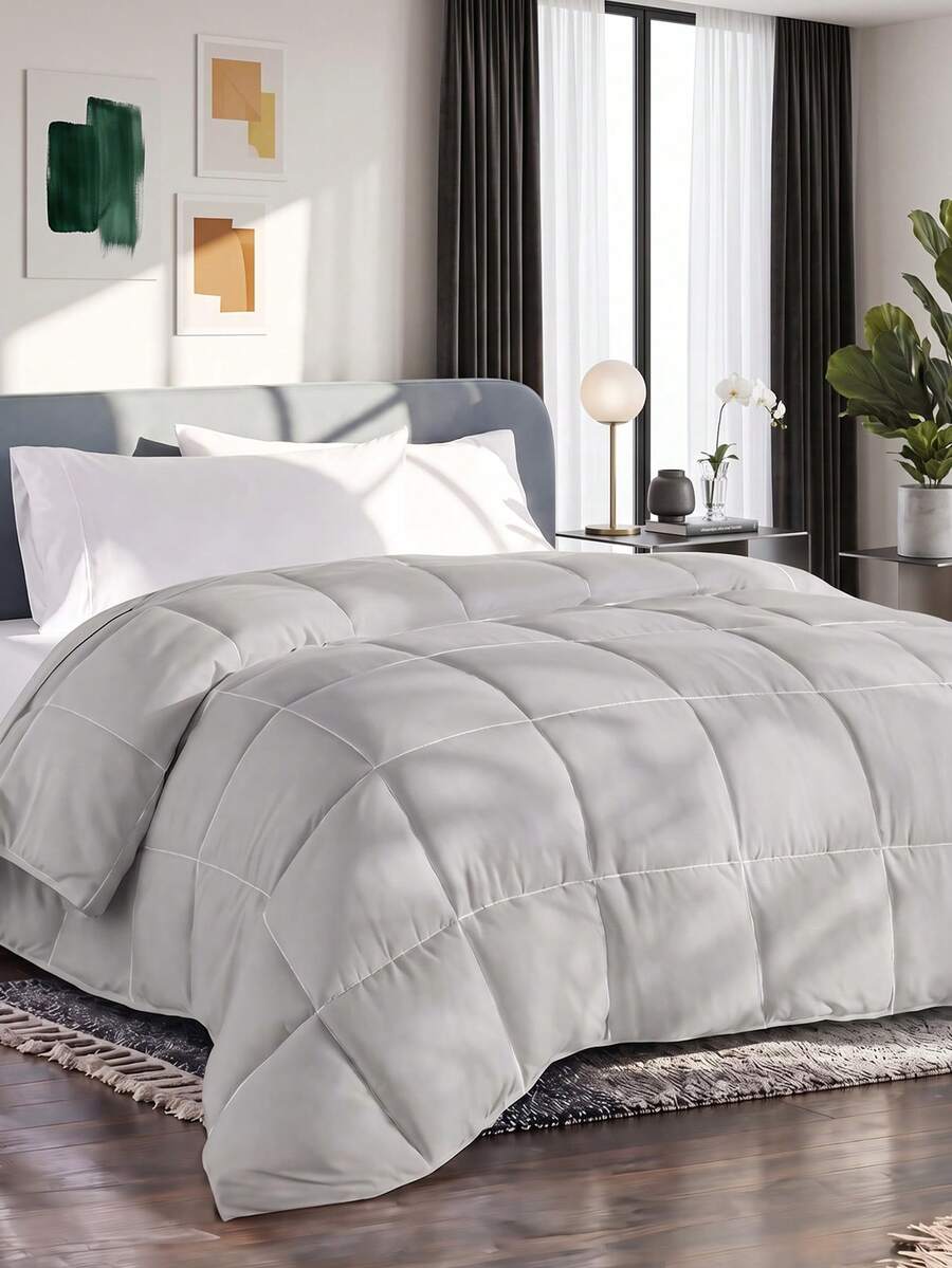 1pc Quilted Down Comforter, Ultra Soft Skin-Friendly, Grey Core, All-Season Use, Lightweight & Breathable, Down Alternative Bedding, Luxury Hotel Series Bedding, Student Dorm Essential, Room Decor, Winter Decoration
