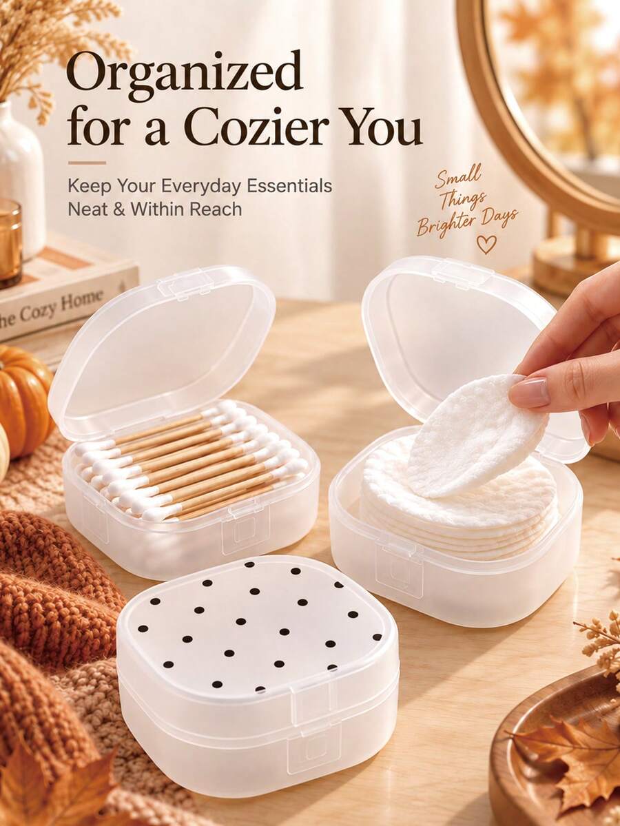 Polka Dot Pattern Plastic Storage Box - Portable Makeup Pads And Cleaning Supplies Storage Box, Sealed Travel Design, Suitable For Storing Brushes, Balls, Beads, Etc. Bathroom And Vanity Storage, Makeup Remover Storage Box, Smooth Surface, Transparent Storage Box - Multicolor - View 1