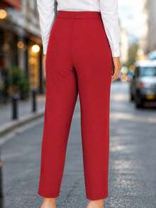 Fashion Women's New Casual Versatile Commute Straight Leg Pants - Red - View 2