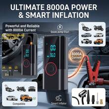 jkuoo Alat Bantu Start Darurat dengan Kompresor Udara - Pengukur Tekanan Ban Digital 180PSI, Pengisian Daya USB, Cocok untuk Kendaraan Bensin/Berbagai Jenis Kendaraan, Desain Portabel, Dilengkapi dengan Lampu Darurat LED, Fitur Deteksi dan Penyesuaian Tekanan Ban. - Mesin + aksesoris - View 4