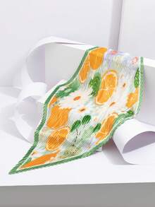 1pc New Summer Fresh Lemon Fruit Floral Pleated Silk Scarf, Satin Pointed Triangle Necktie, Spring/Summer Outfit Bag Decoration Small Scarf - Multicolor - View 5