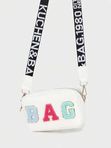 1pc Girls Fashion Suede Letter Decor Crossbody Bag, Detachable Letter Strap, Girl's Small Square Bag, Perfect Gift - Multicolor - View 9