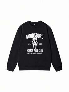 Sweat-shirt col ras-du-cou pour femmes avec motif de visage de fantôme de film d'horreur, Top ample et décontracté de style sombre pour Halloween, choix idéal pour l'automne - Noir - Voir 7