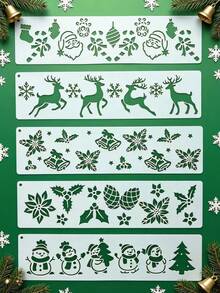 14pcs Christmas Long Strip Hollow Stencil DIY Decor, Suitable For Living Room, Fireplace, Bedroom, Art Studio, Christmas Party. Can Be Used For Painting On Walls, Wooden Boards, Canvas, Greeting Cards, Gift Boxes, Notebooks, Fabrics, Suitable For Border Decoration, Holiday Art Creation, Handmade Projects, Handmade Gift Making, Reusable - Christmas Garland - View 7