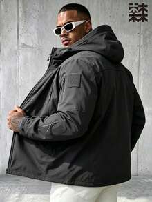 mulinsen Men's Outdoor Tactical Hooded Jacket, Multi-Zipper Pockets, Hook And Loop Decoration, Windproof And Wear-Resistant Workwear Jacket - Grey - View 5