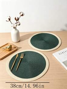 Woven Edge Round Placemats Set (1/2/4/6 Pcs), 15 Inch Woven Placemats, Suitable For Kitchen And Dining Room, Washable, Perfect For Daily Use, Party, Wedding Decor, Christmas And Other Occasions - Green - View 5