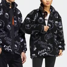 adidas neo x 芝麻街 全印花搖粒絨長袖夾克 男女同款情侶款 黑色 - 黑色 - 查看 6