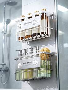 Wall Mount Metal Wire Storage Basket, Adhesive Hanging Bathroom Organizer Caddy, Rustproof Shower Storage Rack For Toiletries, Shampoo, Bathroom Accessories,Adhesive Hanging Basket, Rustproof Shower Shelf, Toiletries Storage Rack, Bathroom Wall Baske - Multicolor - View 10