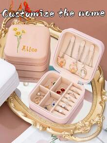 Personalized Custom Name Daisy Print Jewelry Box, Portable Travel Zipper Jewelry Organizer, Ring Earring Necklace Watch Storage Box, Customized Gift For Women - Multicolor - View 4