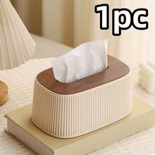 1pc Vertical Stripe Spring Tissue Box, Wooden Lid Tissue Box Cover, Napkin Holder, Suitable For Bedroom, Living Room, Bathroom, Vanity - View 11