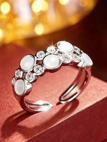 1pc Vintage Round Combination Design Exquisite Women's Open Ring, Luxury Fashion Adjustable Finger Ring, Daily & Evening Wear Accessory, Gift Jewelry - Open Ring - View 3