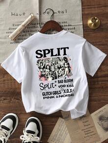 Tween Girls Casual Printed Round Neck Short Sleeve T-Shirt, Summer Top - White - View 3
