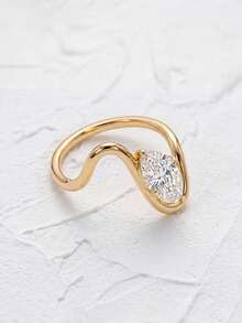 1pc Moissanite Ring Unique 1CT Organic Curved Marquise Shape Ring Suitable For Women's Daily Wear And Special Occasions - Curved Marquise Moissanite Ring - 1CT - View 4