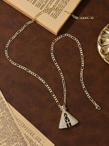 1PC European & American Classic Fashion Religious Element Layering Necklace, 14k Gold Plated Copper Vintage Gold Single-Sided Inlaid Zirconia Cape Style 3D Our Lady Of Aparecida & Hollow Cross Guardian Light Limited Edition Necklace, With 60cm Figaro Chain, Suitable For Christmas/Thanksgiving/Halloween/Mother's Day/Valentine's Day Couples/Friends/Fellow Believers Gifts, Catholic First Communion, Gift, Daily & Holiday Wear Prayer - Yellow Gold - View 6