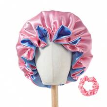 Double Layer Satin Sleep Cap, Women's Large Hair Protection Bonnet, Soft Silky Head Wrap With Matching Hair Tie, Multiple Colors Available - 12941-12946 - View 4