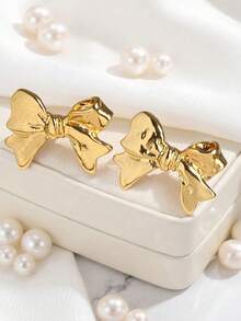Fashionable Gold Bow Earrings For Women, Exquisite Cute Bow Design, Creating A Sweet And Charming Look - Gold - View 5