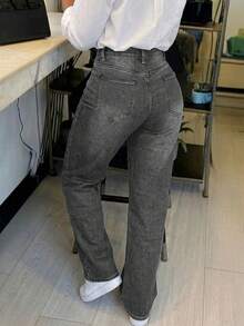 Women's Vintage Loose Boyfriend Straight Leg Denim Jeans Casual Fall - Light Grey - View 3