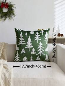 1件裝聖誕綠色聖誕樹刺繡枕套,適合室內裝飾、聖誕裝飾,四季通用,不含枕芯 - 綠色 - 查看 4
