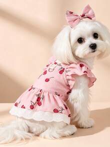 1pc Dog & Cat Mesh Wedding Dress With Bow, Cute Fashionable Elegant Charming Creative Personalized Design Printed Pet Dress - Multicolor - View 4