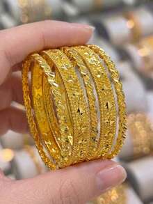 5pcs/Set 21K Gold Plated Banajer Bracelet Set, Rust-Resistant Gold Alternative, Clover & Star Shaped Precision Cut Rope Textured Bracelet, Exquisite Jewelry - 01 - View 2