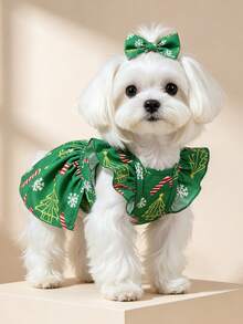 1pc Dog & Cat Mesh Wedding Dress With Bow, Cute Fashion Elegant Charming Creative Personalized Design Printed Pet Dress - Multicolor - View 6