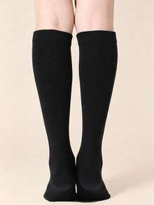 1/2/3 Pairs Women's Solid Color Calf Socks, Classic Plain Ribbed Cuff Knee-High Socks, Soft Comfortable Preppy Style Long Socks, Suitable For Uniform And Daily Wear - Multicolor - View 5