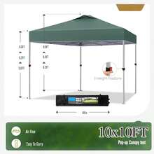 Carpa Toldo Desplegable 10x10 Pies, Toldo Instantáneo Portátil con Techo Ventilado, UPF50+, Patas Rectas, Incluye Estacas y Cuerdas, Bolsa de Transporte, para Camping y Fiestas, Verde - Verde - Ver 6