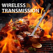 1 termómetro de carne inalámbrico, termómetro de cocina inalámbrico remoto, control remoto inalámbrico de 100 metros, control remoto de teléfono móvil, compatible con aplicaciones iOS y Android, adecuado para barbacoa, horno, cocina, horno para fumar, herramientas de barbacoa al aire libre - 5.11 pulg. - Ver 4