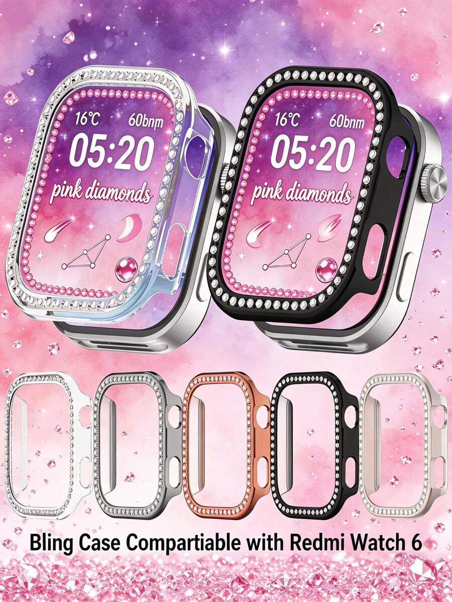 適用於 Redmi Watch6 閃亮鑽石 PC 防撞保護殼 水晶閃耀水鑽保護套 男女通用智慧手錶殼 - Redmi Watch 6 - 查看 1