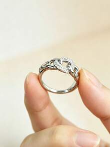 QIUCHU 1pc, S925 Sterling Silver, Interlocking Chain Design Personalized Ring, Elegant Commute Daily Pinky Ring, Fashionable Luxury Finger Ring. Suitable For Women's Daily Wear, Dating, Gathering, And Also An Excellent Holiday Gift. Silver Net Weight: 1.7g - Silver - View 14