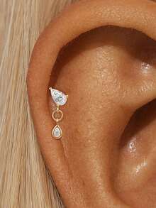 EleRunis 1pc 925 Sterling Silver Exquisite Marquise Flat Back Cartilage Earring, Suitable For Ear Piercing, Ear Cartilage, Ear Helix, Threaded Dangle Nose Stud, Delicate Jewelry, Suitable For Daily Wear And Party - Gold - View 17