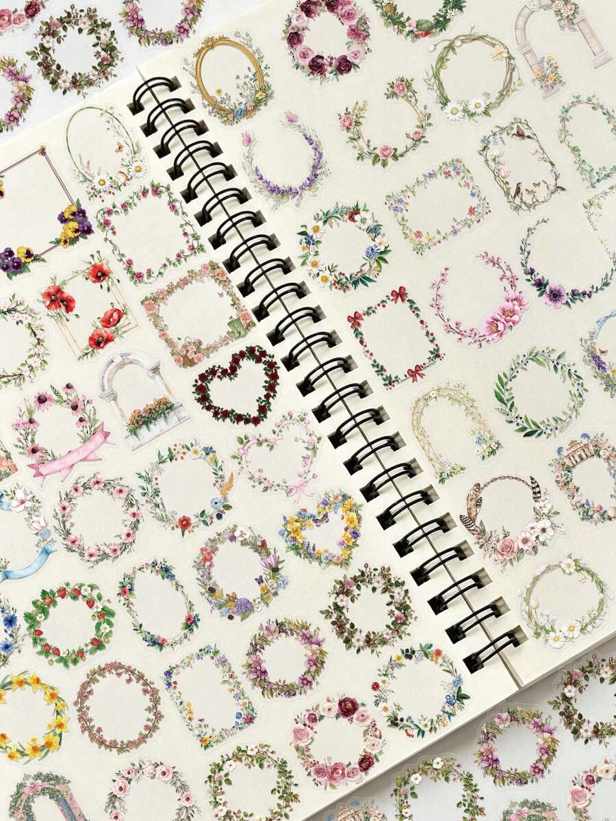 50pcs Vintage Floral Border Transparent Stickers, Scrapbooking Supplies ...